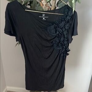 New York & Company Elegant Black Ruffle Top